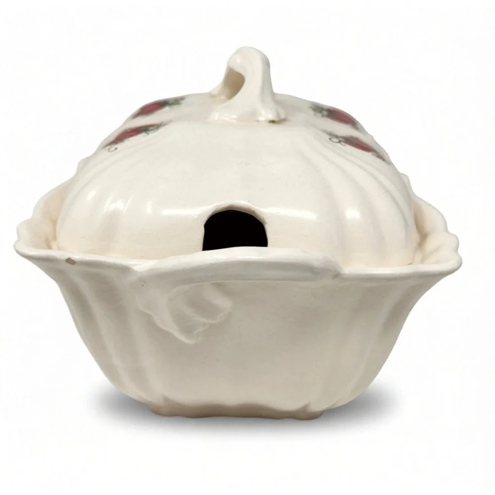 Vintage Ceramic Strawberry Covered Tureen Soup Bowl 11.5